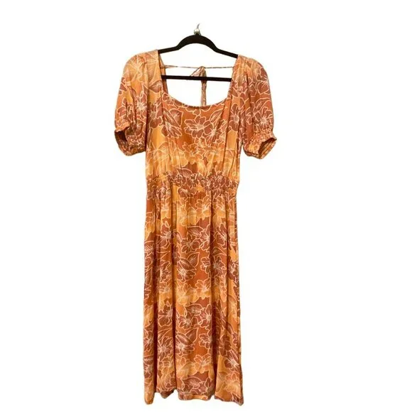 NWT Roxy Papaya Punch Palmy Breeze Orange Cut - Out Back Midi Dress, size Large - Picture 3 of 9